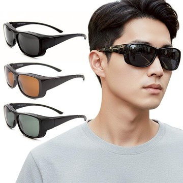 全罩式│外掛式│輕奢時尚透氣方框全罩式防滑彈力鏡腳寶麗來偏光墨鏡│UV400墨鏡 森感黑377