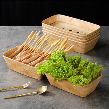 密胺仿木紋旋轉火鍋菜盤商用壽喜燒蔬菜拼盤長方形自助菜品展示盒