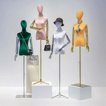 電鍍手絲絨模特道具女裝店櫥窗半身人臺服裝店婚紗彩色模特展示架