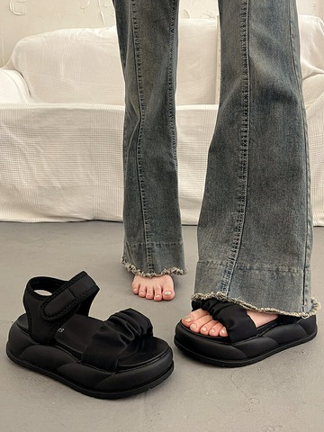 配裙子韓系厚底運動涼鞋女夏季外穿時尚高級感2024新款百搭羅馬鞋【淘夢屋】