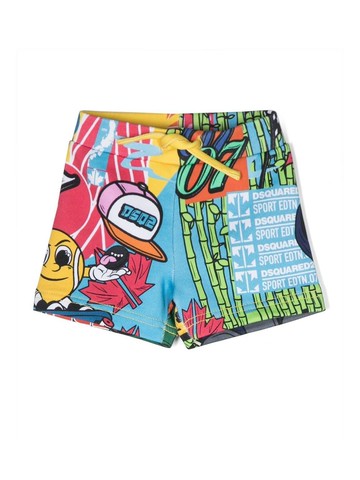 Dsquared2 Kids - graffitti patterned shorts - kids - Cotton - 36 mth - Blue