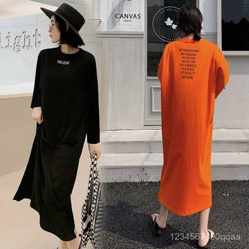 長袖上衣 長裙女 韓版裙子 連衣裙女 寬鬆大碼連衣裙 慵懶風裙子 過膝長袖 家居長裙 印花裙子 長袖裙子