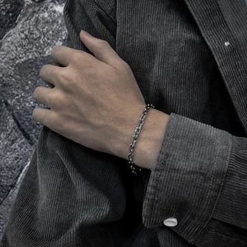 S925純銀男士個性霸氣太角鏈 時尚泰銀復古潮男銀飾手鏈 情侶粗款