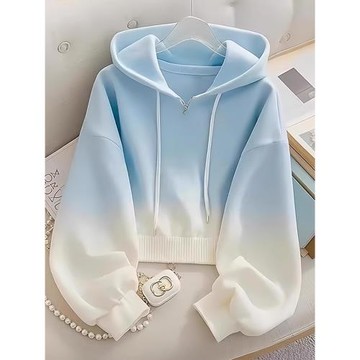 chic早秋季藍色漸變寬松連帽衛衣