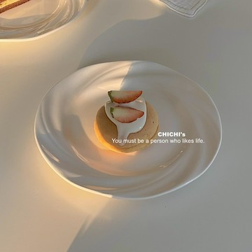 CHICHI's ins風簡約純白陶瓷盤家用餐廳酒店待客西餐盤玉葉平盤