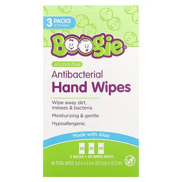 Boogie Wipes, 抵禦細菌擦手紙，無乙醇，3 包，每包 20 片
