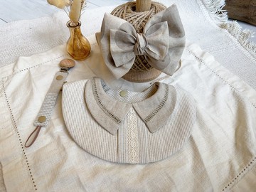 亞麻棉原色髮帶/圍兜