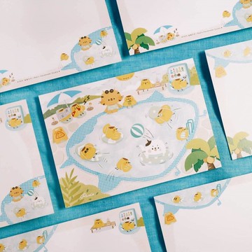 【24H快速出貨】清涼一夏 布丁小雞手繪明信片05