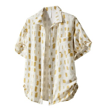 【巴黎精品】現貨+預購 男襯衫短袖襯衫休閒短袖上衣-黃色圖樣舒適聚餐男裝a1jm58