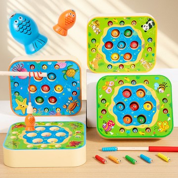 兒童捉蟲子釣魚玩具 智力手眼協調玩具 益智專注力訓練積木 寶寶磁性釣魚玩具