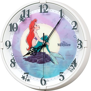 日本代購 空運 RHYTHM 8MG817MC03 小美人魚 時鐘 掛鐘 壁鐘 夜光 自動點燈 靜音連續秒針 迪士尼