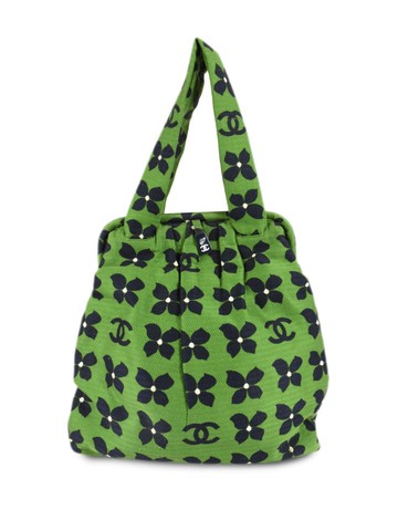 CHANEL Pre-Owned - 2002 CC floral-print tote bag - women - Canvas - One Size - Green