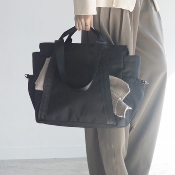 大號【黑色】10口袋托特包 防潑水再生尼龍 大容量 通勤休閒戶外