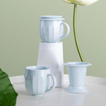 【聖誕禮盒】蓮說 新中式影青釉茶漏一體式帶把帶蓋快客茶杯