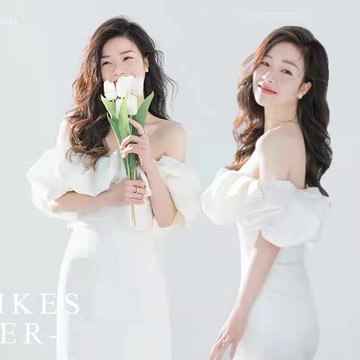 影樓主題新款時尚一字肩寫真個人形象照服裝個性藝術照女攝影禮服