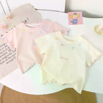 韓范兒~女童純棉刺繡短袖夏裝夏季新款洋氣兒童寶寶T恤百搭打底上衣 女童短袖T恤 中小童上衣 夏裝 可愛上衣 卡通T恤