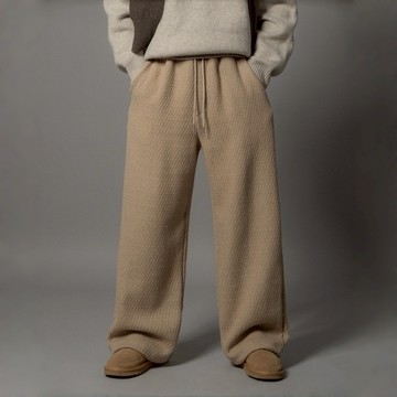 正韓保暖羊毛針織奢華紋理抽繩休閒寬褲 2色 YUPPIE 預購商品 1117