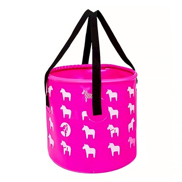 E.City 戶外可折疊小馬圖案露營加厚手提釣魚桶 25x25x高23CM PVC夾網布 粉/橘/綠/白 1個  粉色  25 x 25 x 23cm