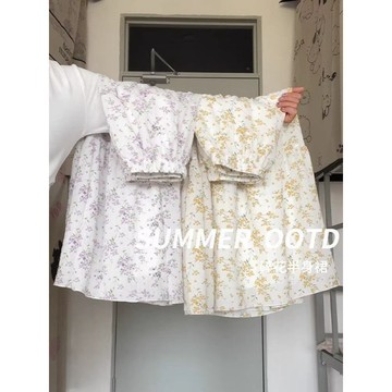 雨菲|免運 古著風碎花半身裙 女夏季薄款 高腰顯瘦 文藝慵懶風 A字長裙 寬鬆舒適 日常通勤約會穿搭 新款古着風文 藝感