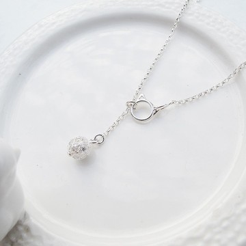 【美鑽銀飾】貓與球 | Y字鍊 滿鑽鋯石 925純銀項鍊 | 大員囡仔