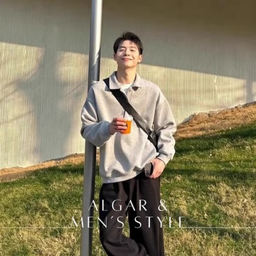 【Algar選品】韓系Ins男友風翻領大學T POLO 衛衣 長袖 男女大學T 上衣 穿搭 長T 素面 百搭 休閒 情侶