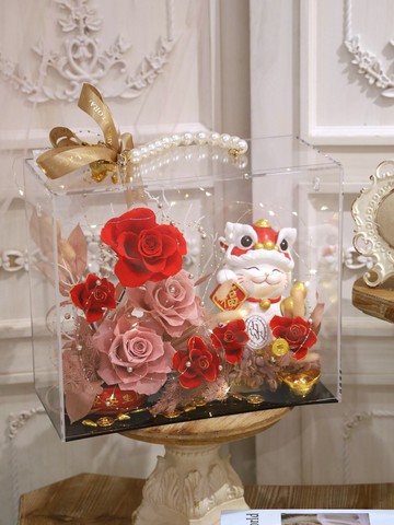 永生花招財壓克力盒 開幕禮 居家擺設 新年送禮