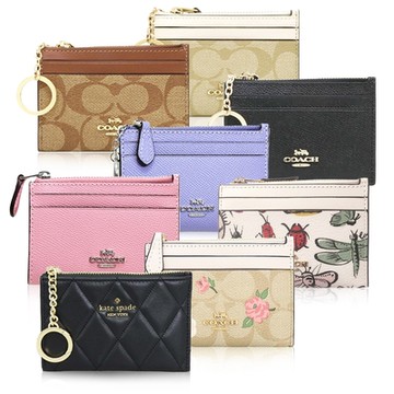 COACH & Kate Spade 經典LOGO皮革緹花/素面/印花卡夾鑰匙零錢包 (多款可選)