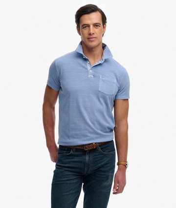 Superdry Men's Classic Cotton Linen Polo Shirt Light Blue Size: Xxl