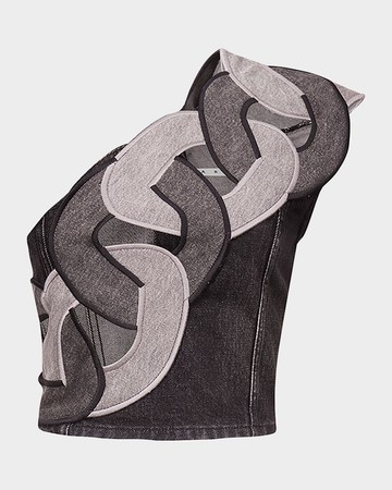 Chain Cutout One-Shoulder Denim Crop Top