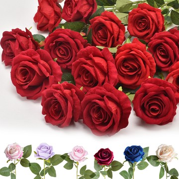 洛陽牡丹 （輕小）仿真玫瑰花小絨布玫瑰裝飾假花人造紅色玫瑰