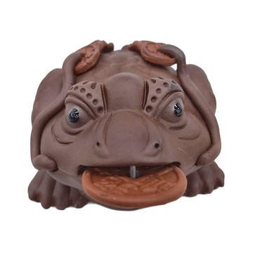 吉祥獸 紫砂茶寵擺飾 三足金蟾  褐色  9.3 x 5.6cm