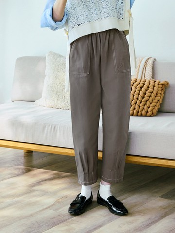 純棉立體撞色車線造型褲口顯瘦哈倫褲