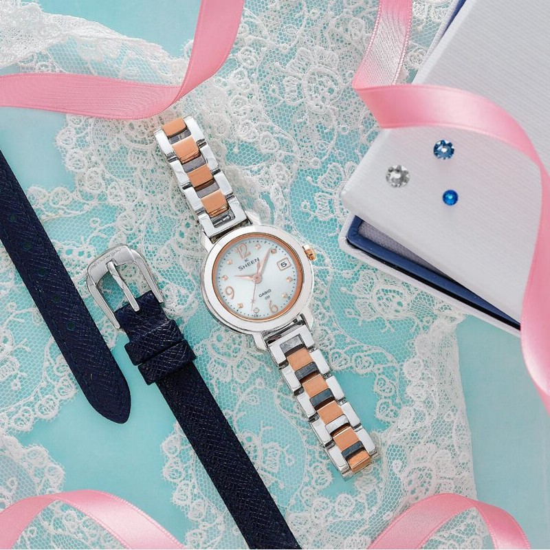髪飾りセット　CASIO カシオ　SHEEN 腕時計 ソ－ラー 電波時計 カシオ シーン 電波 ソーラー チタン 軽量 替えバンドセット SHW
