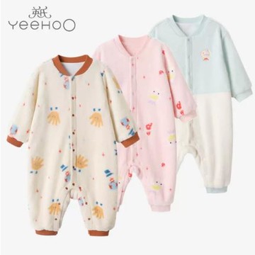 英氏嬰兒哈衣寶寶連體衣秋冬新款珊瑚絨居家爬服YZJAJ32031A