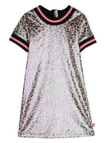 Billieblush - metallic leopard-print T-shirt dress - kids - Polyurethane/Polyester/Spandex/Elastane/Polyester - 3 yrs - Pink