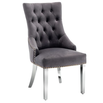 E-home Bordeaux波爾多絨布奢華拉扣微翼銀腳休閒餐椅 UH021B-gry  1個  灰色