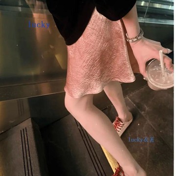 💖限時特惠💖夏季新款肌理感仿醋酸緞面鬆緊魚尾半身裙 45度斜裁工藝有安全褲