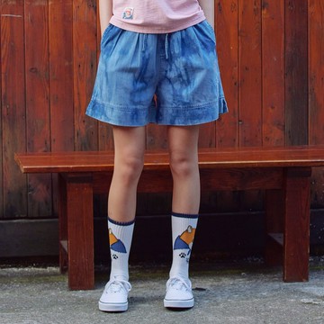 江戶勝 日系 女款 牛仔櫻花短褲(拔洗藍) #褲子#短褲