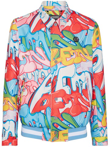 Philipp Plein - graffiti-print shirt jacket - men - Viscose/Polyester/Cotton - XXL - Blue