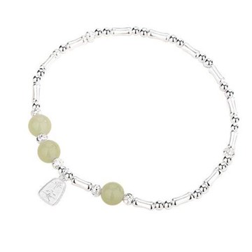 ANGEL 復古風竹節吊牌天然和田玉手鍊(白金色)