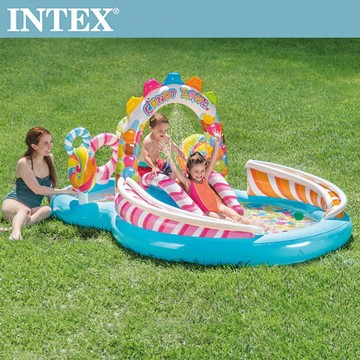 【INTEX】糖果屋戲水游泳池滑水道/戲水池/泳池/兒童泳池/充氣泳池 295x191x130cm(374L)適用3歲+