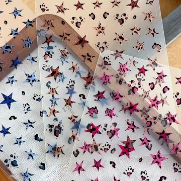 🎀台灣出貨🎀 韓系美甲貼紙 新款豹紋五角星薄韌美甲貼紙甜酷辣妹y2k星星千禧風diy指甲貼背膠
