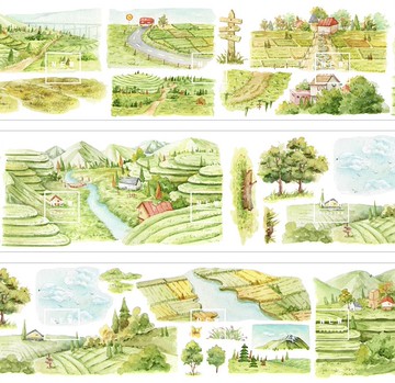 金秋梯田 水彩畫造景 PET 紙膠帶 台灣製 10米卷