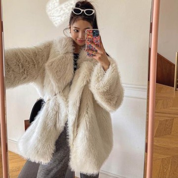 皮草女新款仿狐貍毛西裝領毛絨大衣寬松冬季中長款仙女毛毛外套