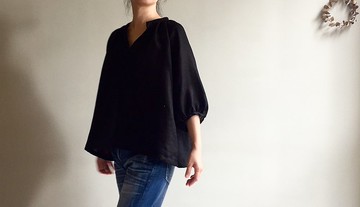 開放以新的黑色亞麻訂做/迷幻黑森林/V領小開襟/七分袖/泡泡袖