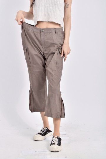 (2XL) calo棉質純棉條紋七分棕色長褲