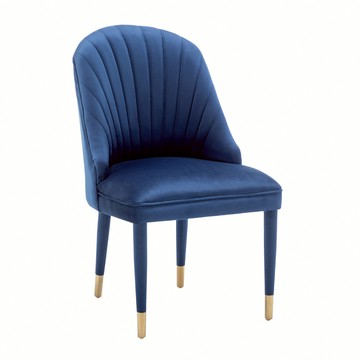 E-home Olivia奧利維亞高級絨布包金腳休閒餐椅-兩色可選藍色