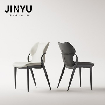 ??快速出貨 意式極簡餐椅北歐椅子現代簡約家用靠背椅輕奢餐桌椅網紅真皮凳子