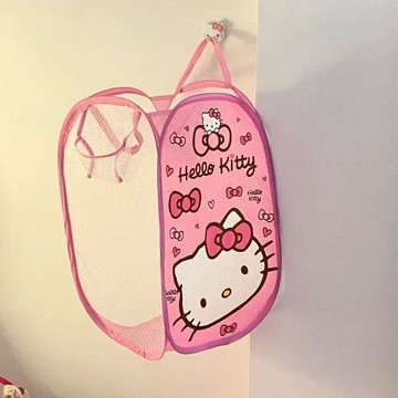 可愛髒衣籃 kitty髒衣籃 摺叠大容量髒衣簍 收納籃 洗衣籃 網紗摺叠髒衣籃