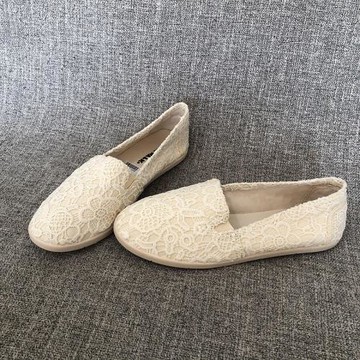 外貿原單蕾絲洋氣平跟舒適帆布開車散步鞋大碼女鞋 很軟的鞋Q5296